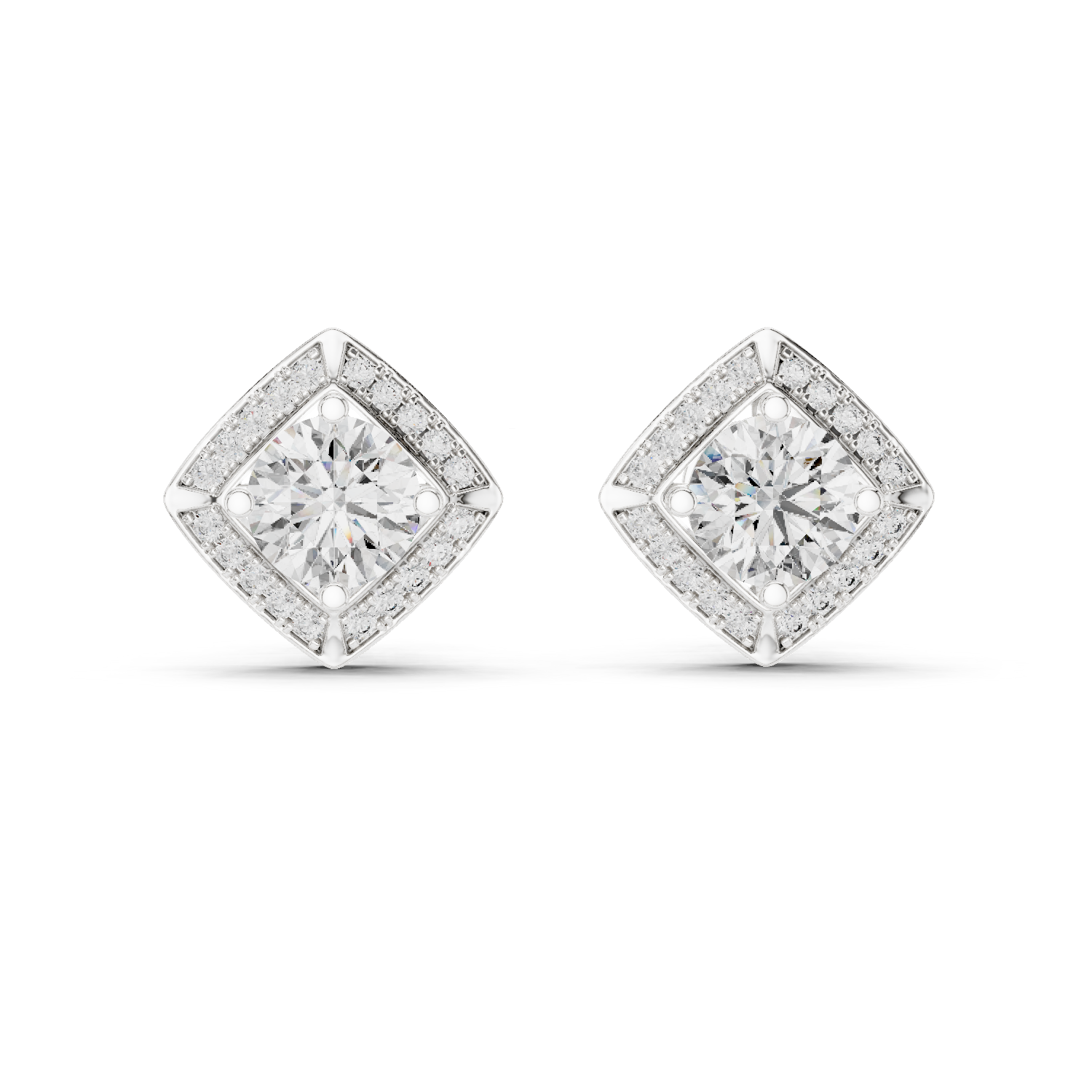 Round Diamond Square Halo Stud Earrings