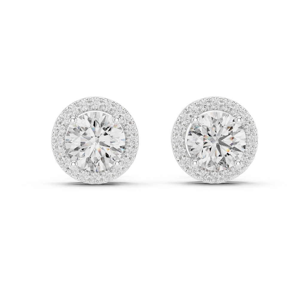 Round Diamonds Halo Stud Earrings