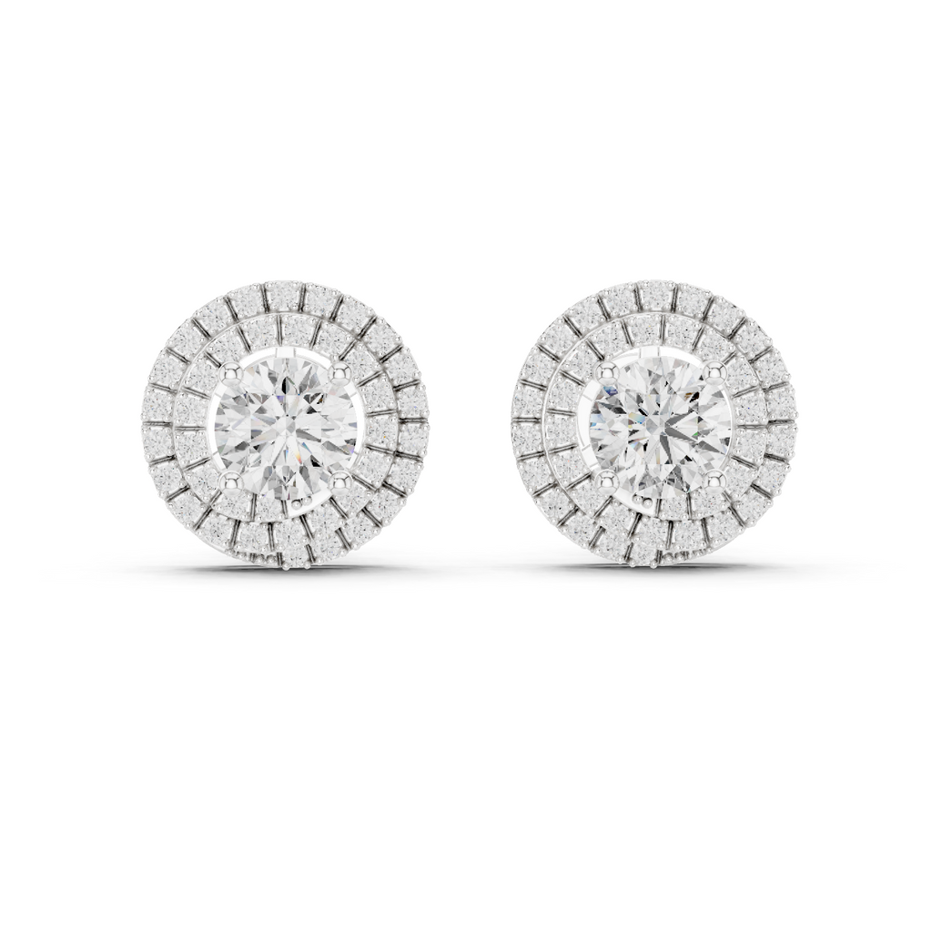 Round Diamond Triple Halo Stud Earrings