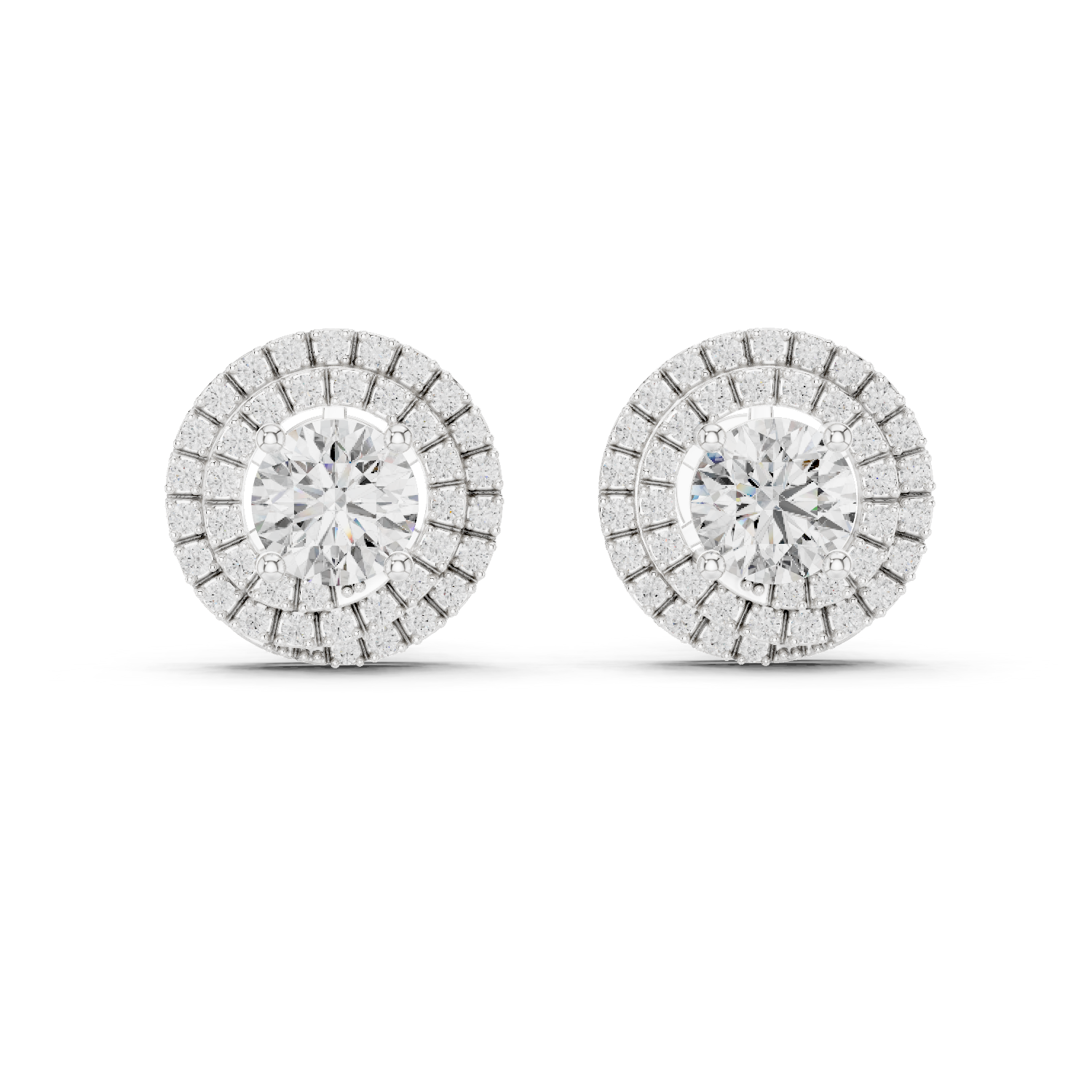 Round Diamond Triple Halo Stud Earrings