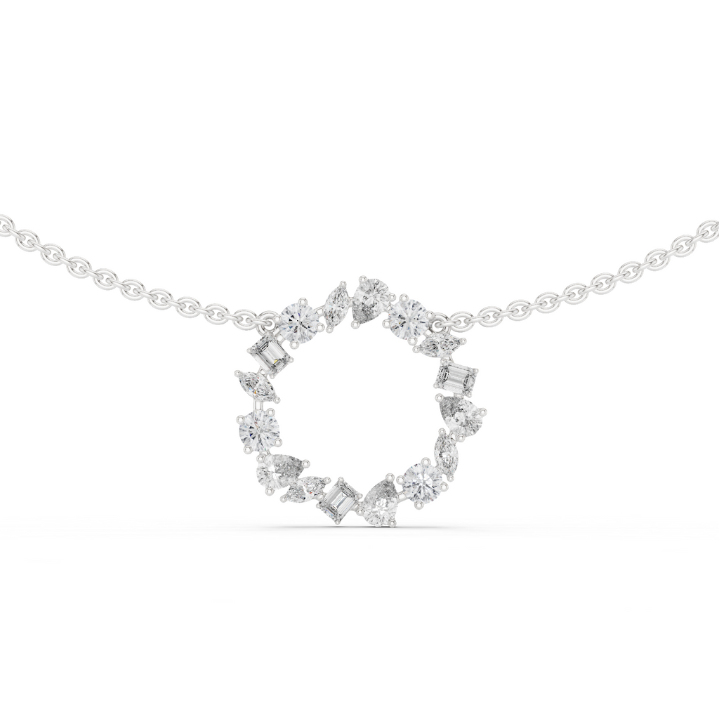 1Multi Shape Diamond Circle Pendant Necklace