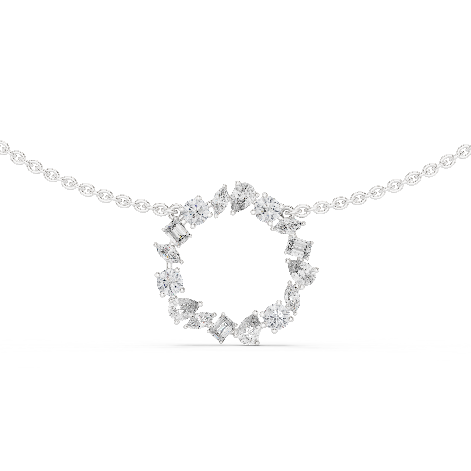 1Multi Shape Diamond Circle Pendant Necklace