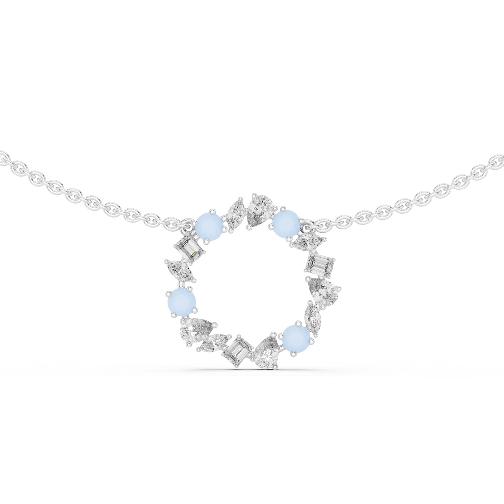 1Multi Shape Diamond Circle Pendant Necklace