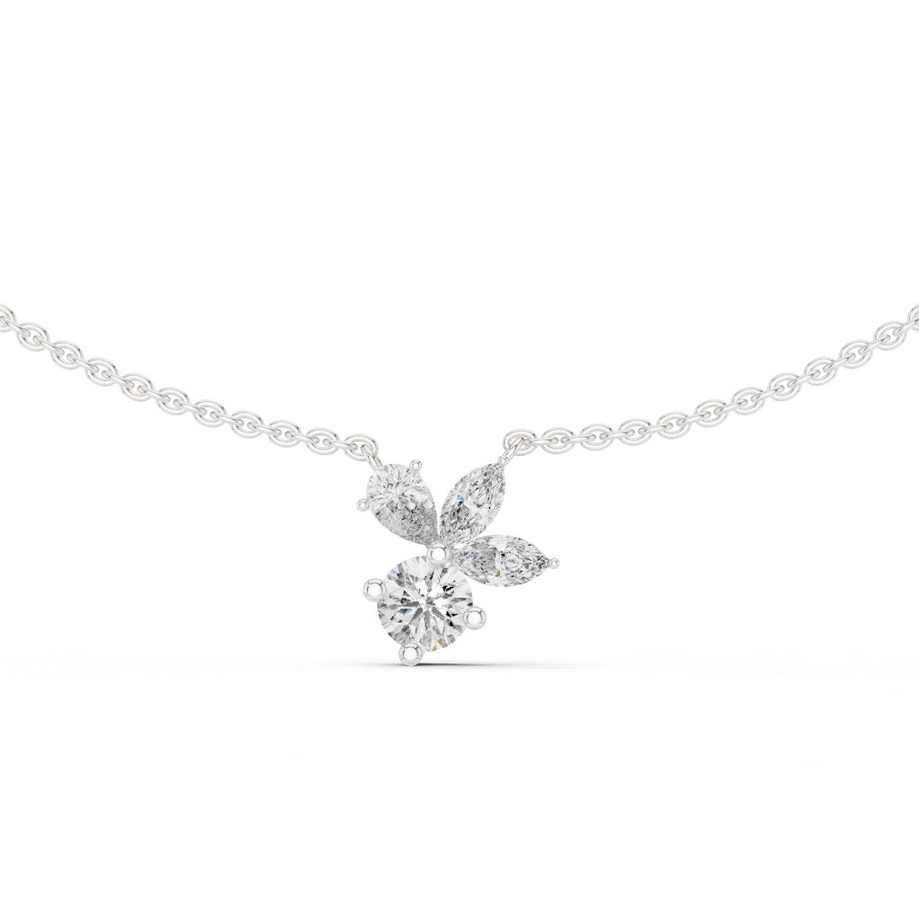 1Multi Shape Diamond Cluster Pendant Necklace
