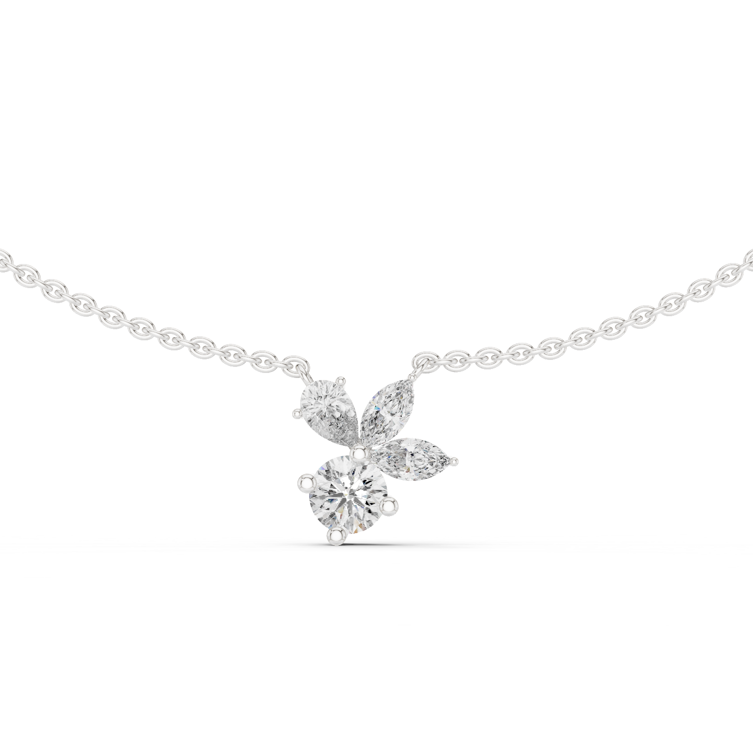 1Multi Shape Diamond Cluster Pendant Necklace