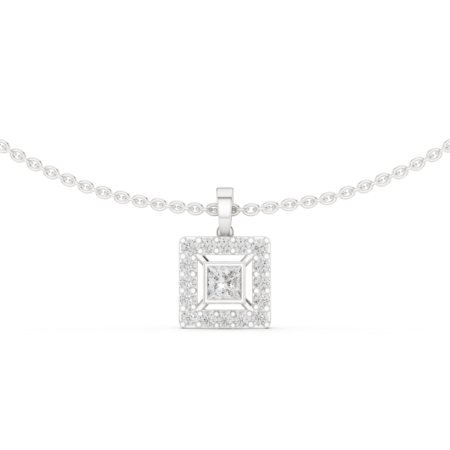 1Princess Cut Diamond Halo Pendant Necklace