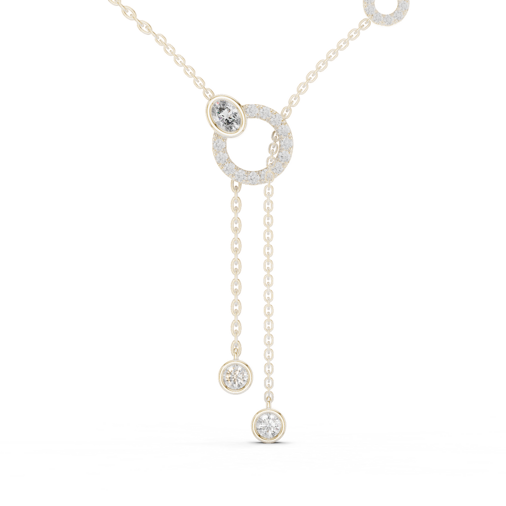 1Multi Shape Diamond Circle Drop Y Necklace