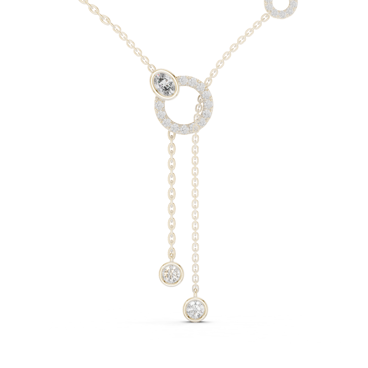 1Multi Shape Diamond Circle Drop Y Necklace