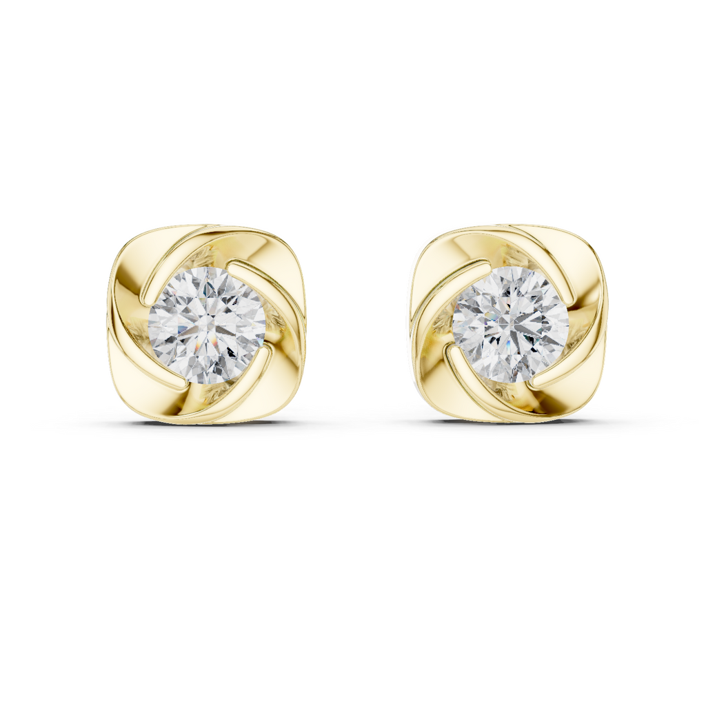 Round Diamond Swirl Frame Stud Earrings