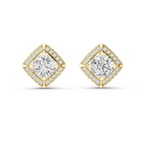 Round Diamond Square Halo Stud Earrings