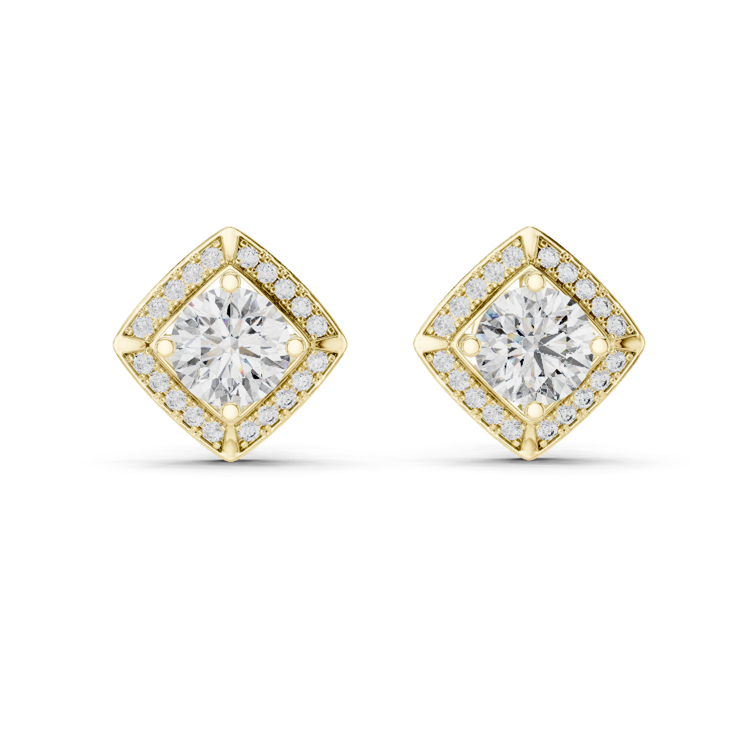Round Diamond Square Halo Stud Earrings