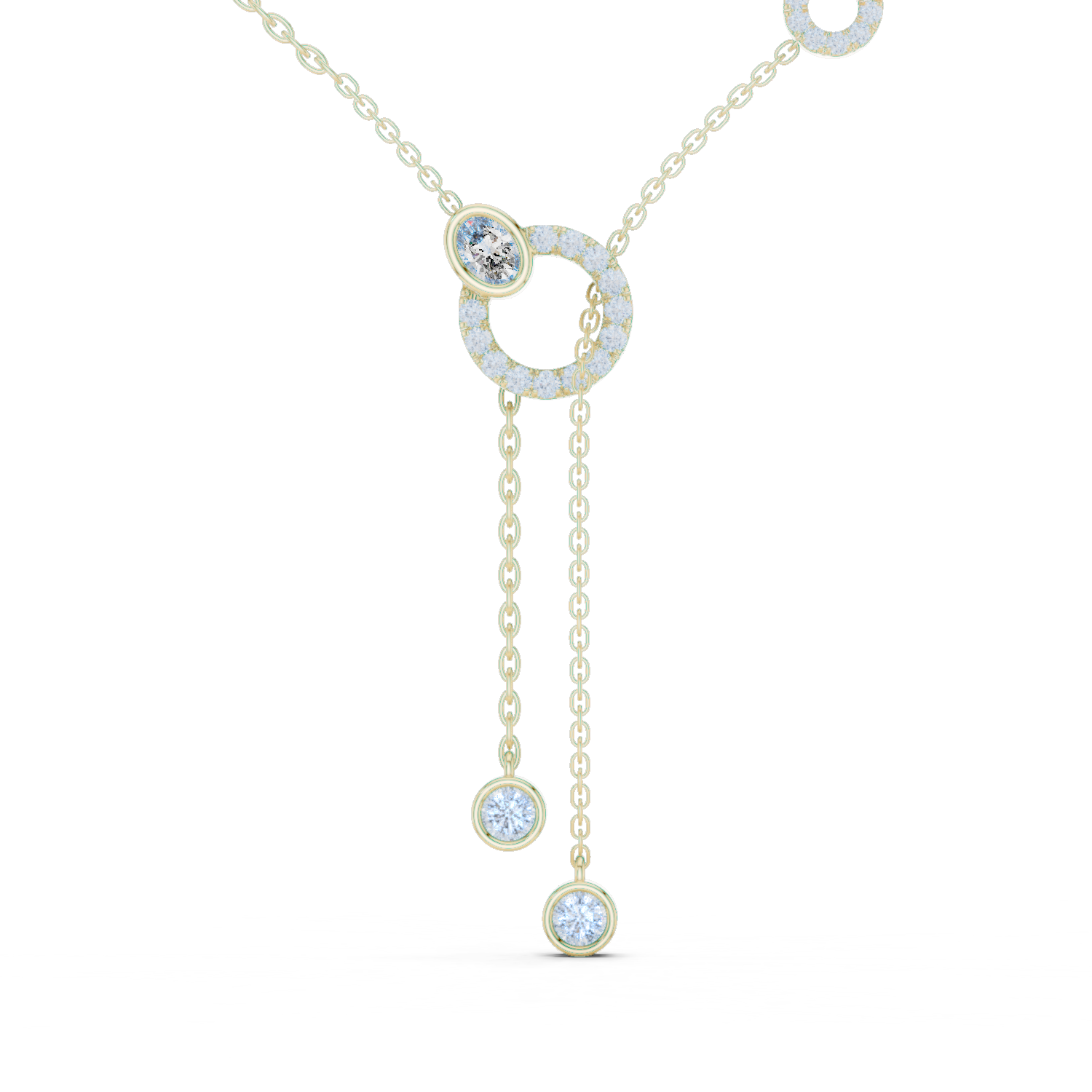 1Multi Shape Diamond Circle Drop Y Necklace