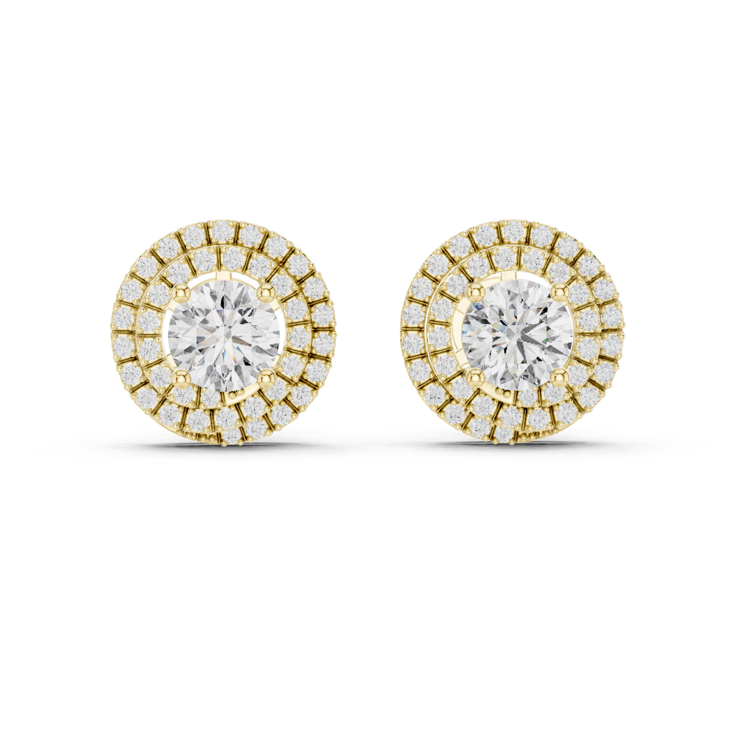 Round Diamond Triple Halo Stud Earrings