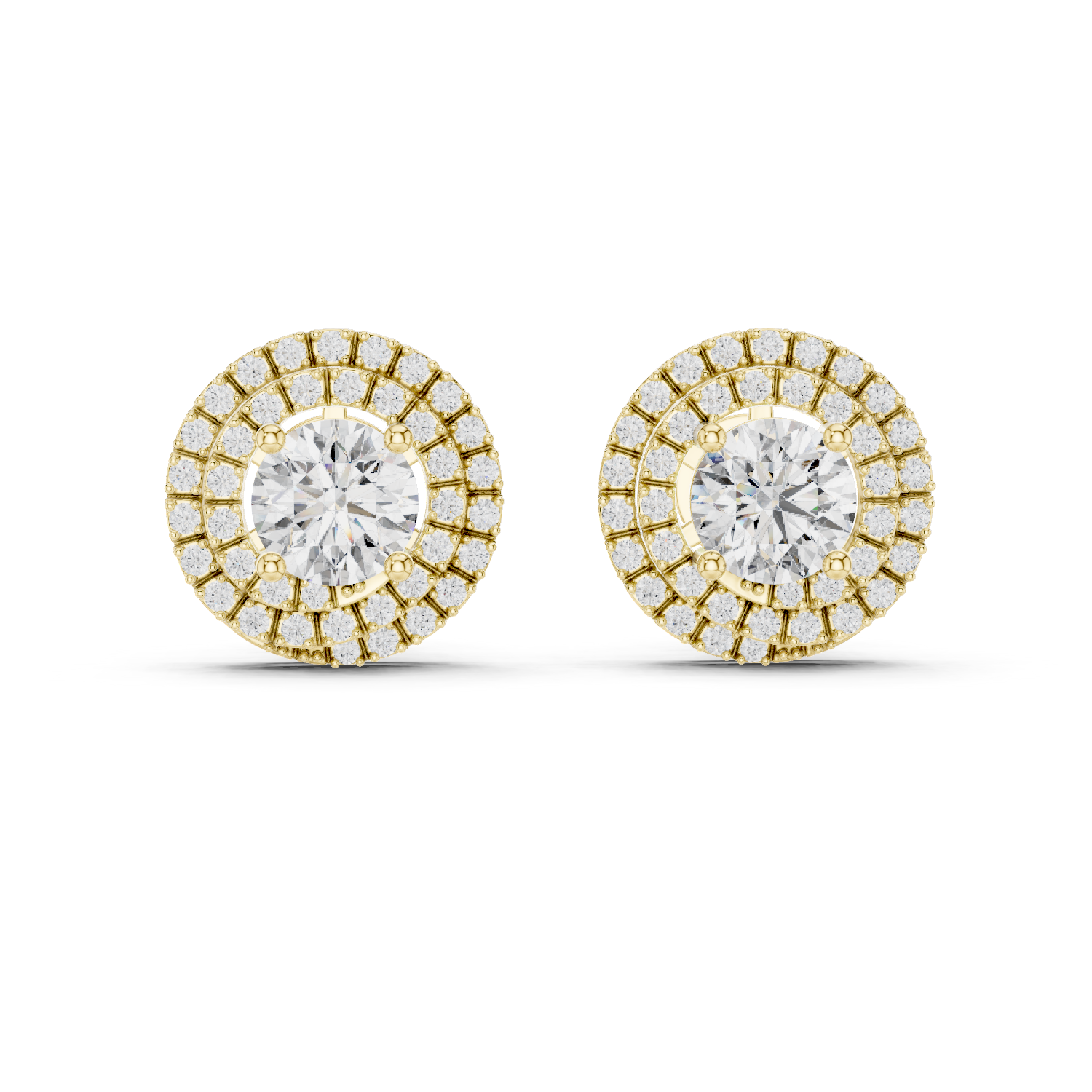 Round Diamond Triple Halo Stud Earrings