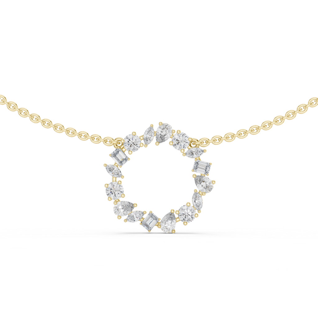 1Multi Shape Diamond Circle Pendant Necklace