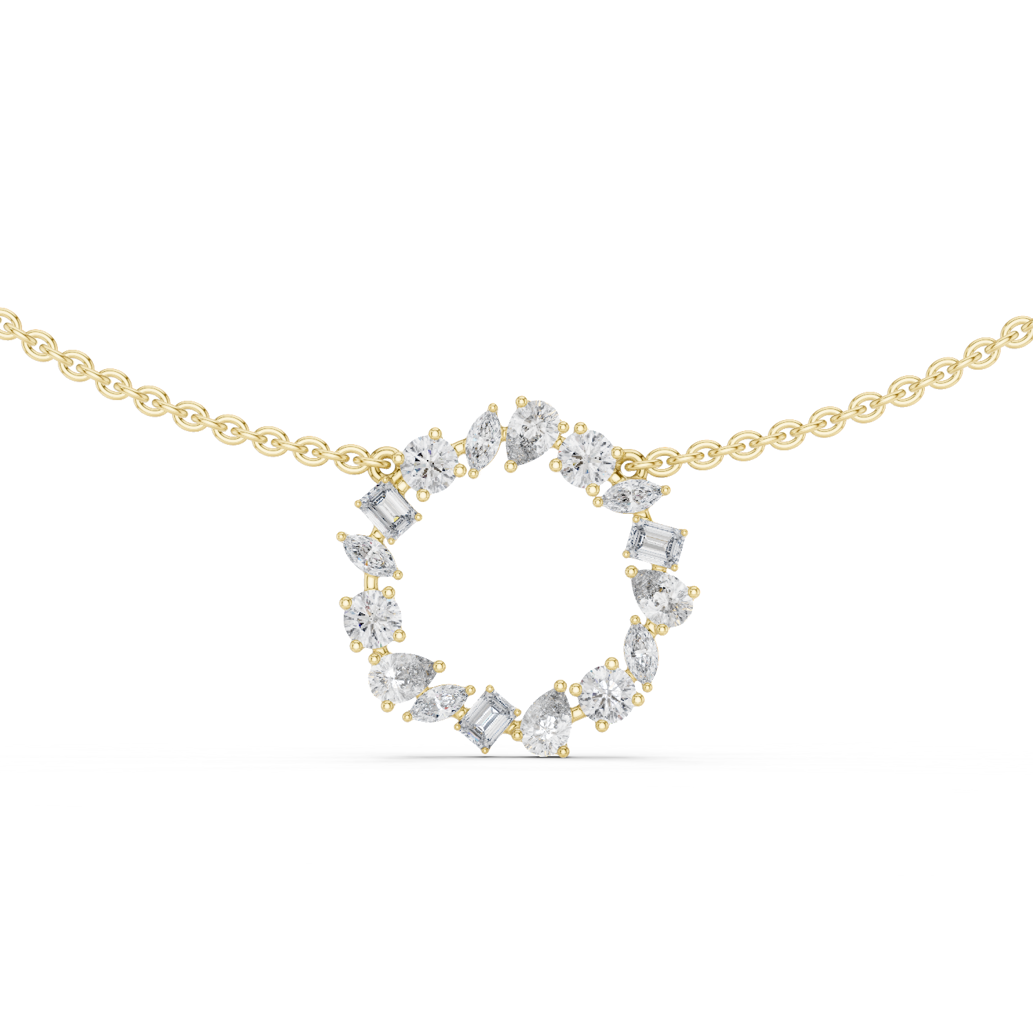Multi Shape Diamond Circle Pendant Necklace