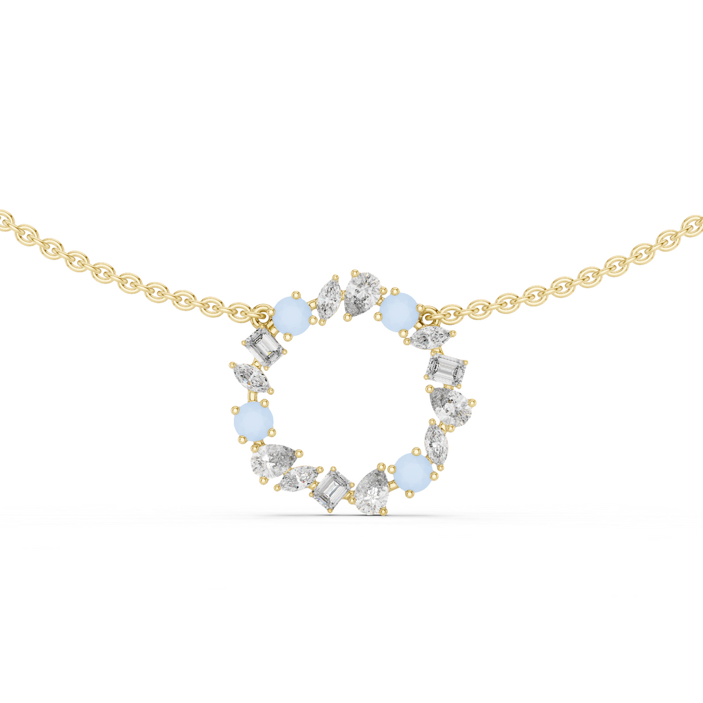 1Multi Shape Diamond Circle Pendant Necklace