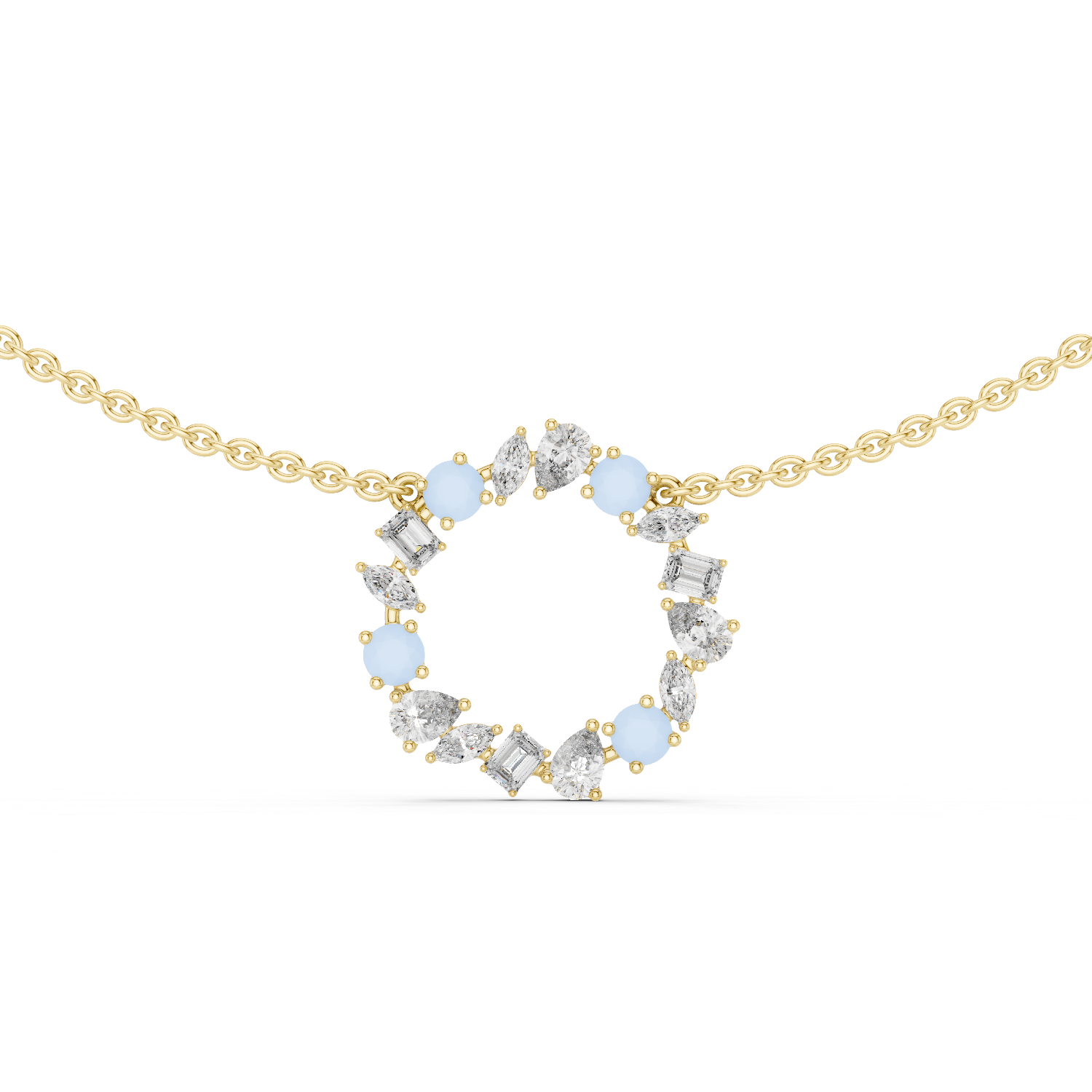 1Multi Shape Diamond Circle Pendant Necklace