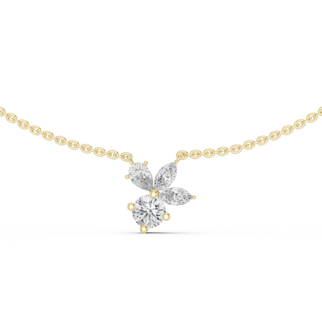 1Multi Shape Diamond Cluster Pendant Necklace
