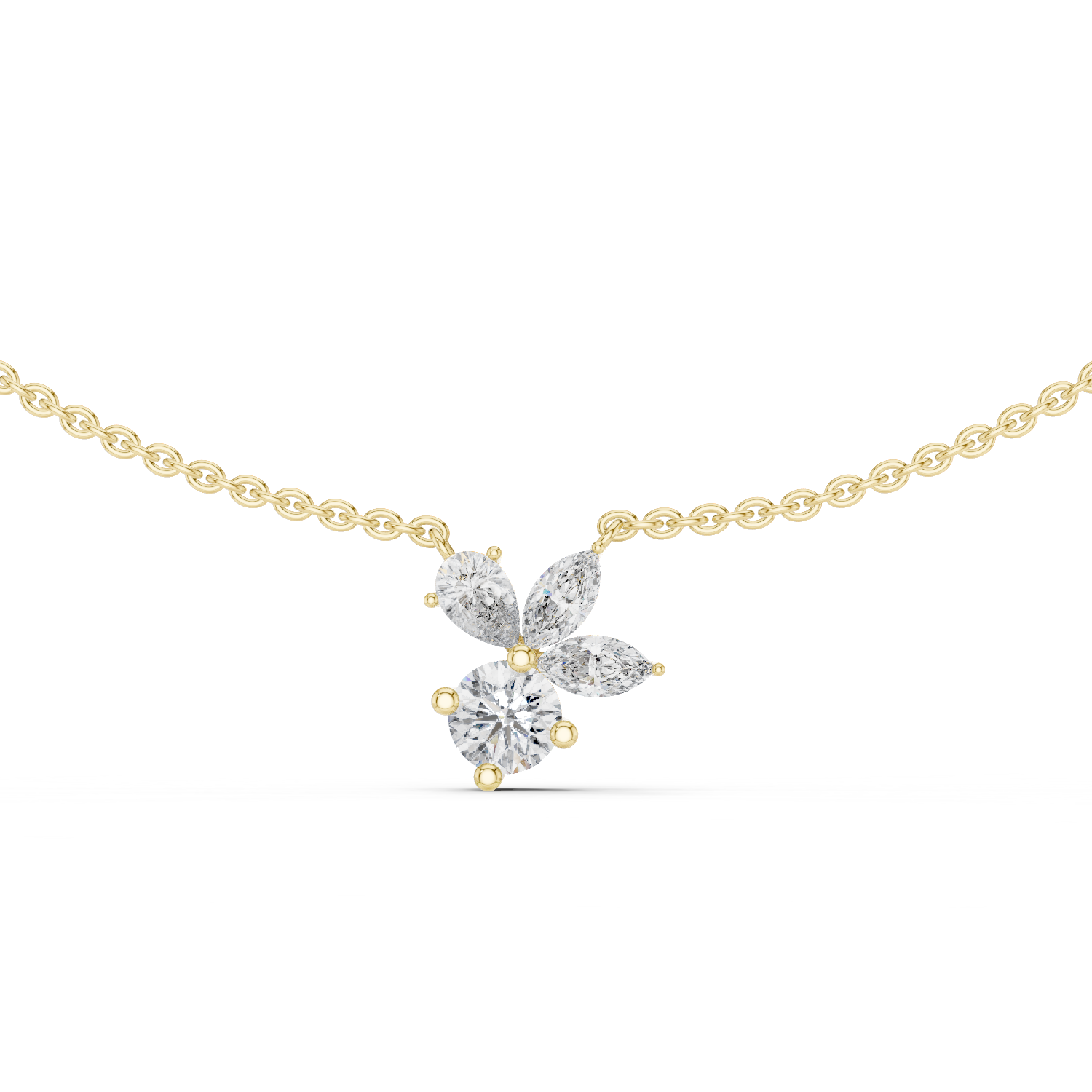 1Multi Shape Diamond Cluster Pendant Necklace