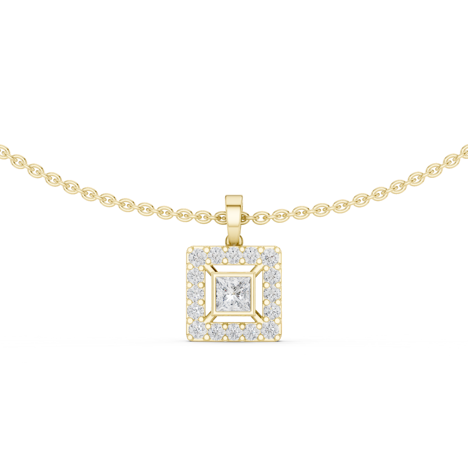 1Princess Cut Diamond Halo Pendant Necklace