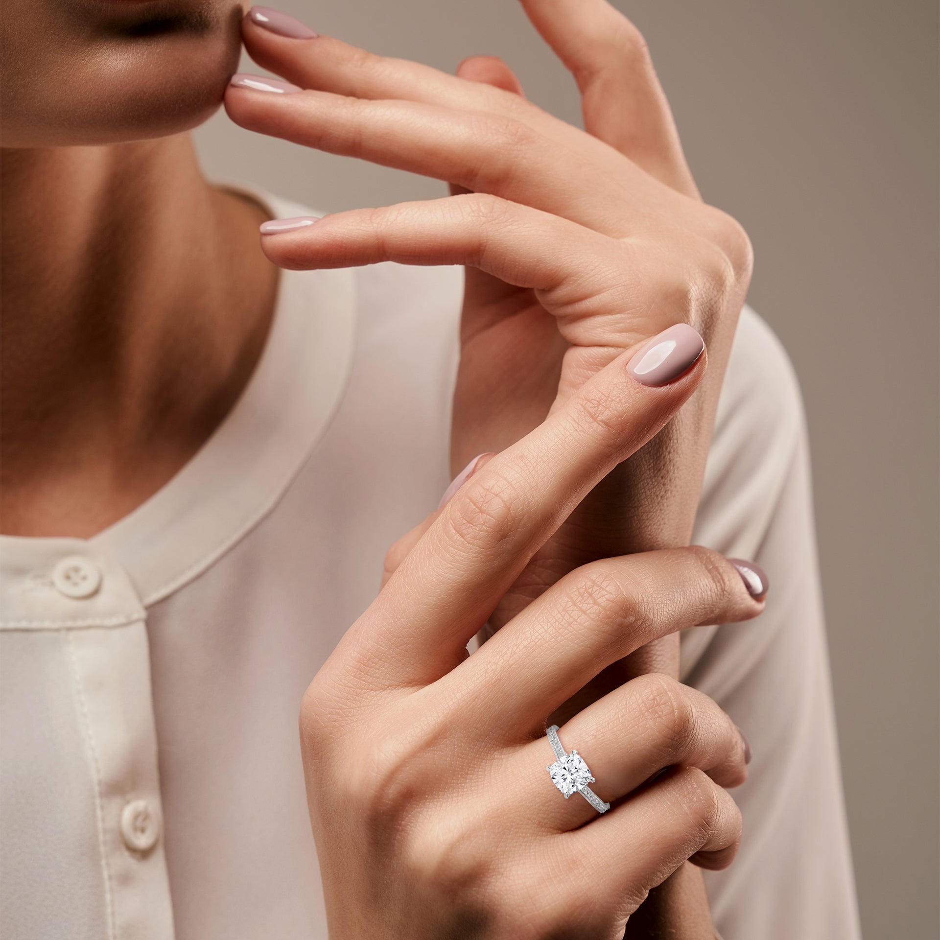 Cushion Cut Diamond Pavé Engagement Ring