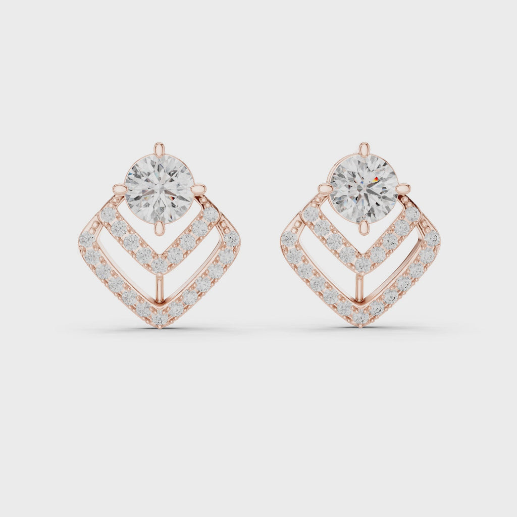 Geometric Diamond Halo Stud Earrings