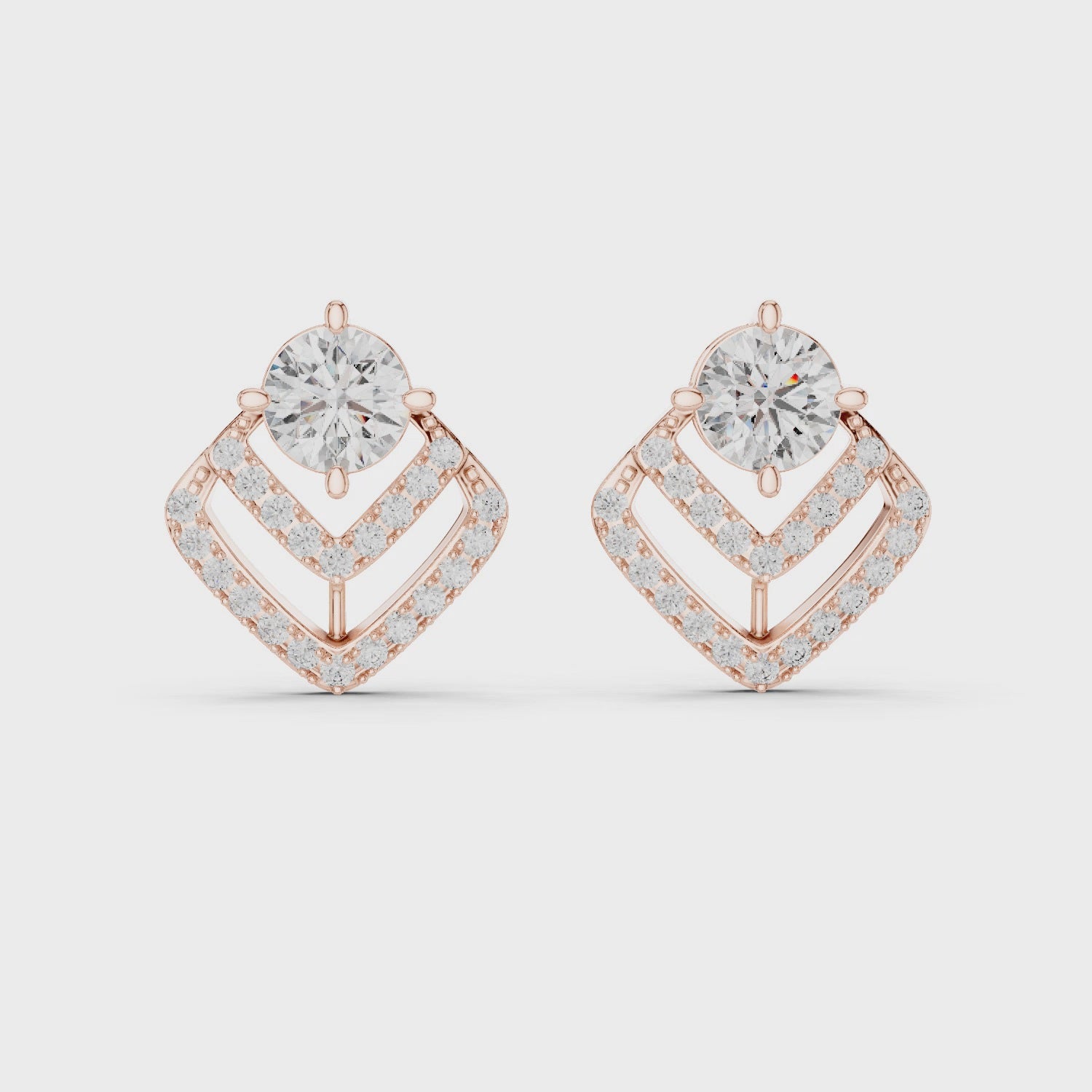 Geometric Diamond Halo Stud Earrings