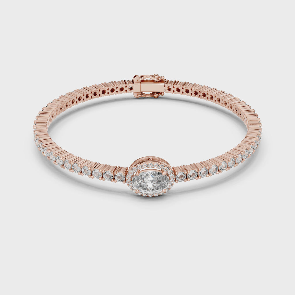 Round Diamond Halo Center Tennis Bracelet