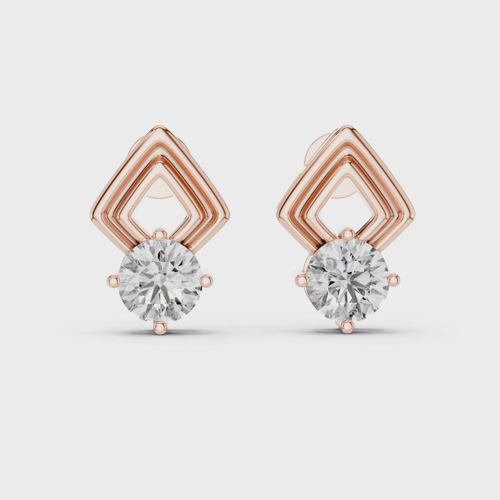 Round Diamond Geometric Stud Earrings