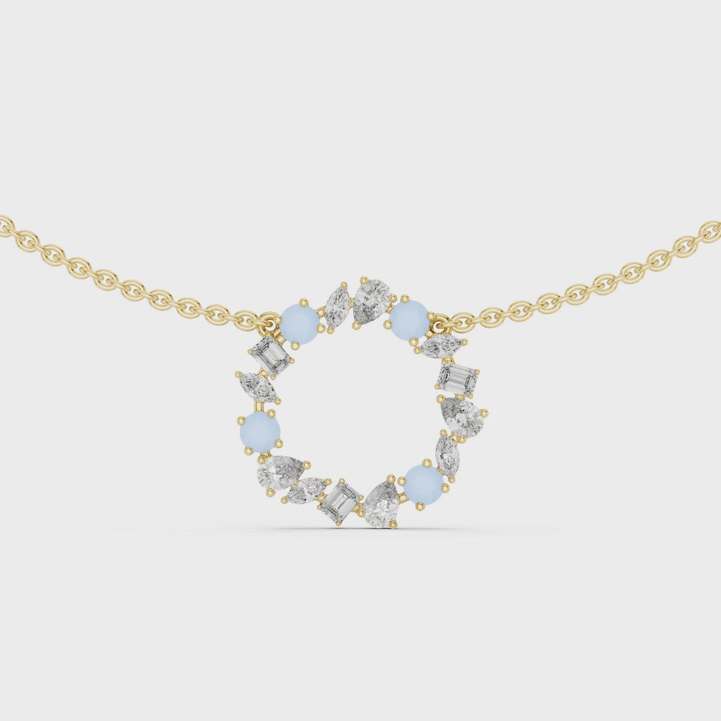 1Multi Shape Diamond Circle Pendant Necklace