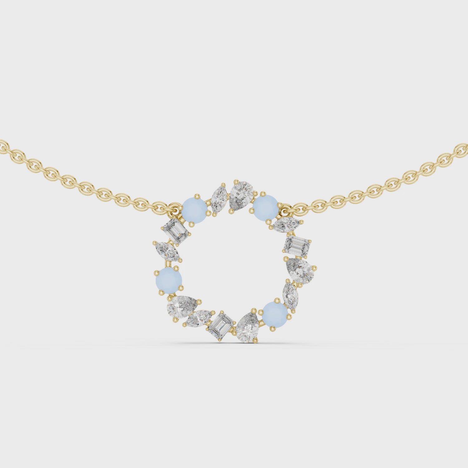 1Multi Shape Diamond Circle Pendant Necklace
