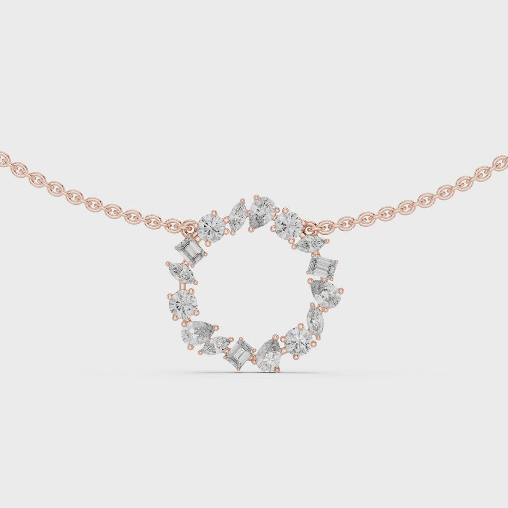 1Multi Shape Diamond Circle Pendant Necklace