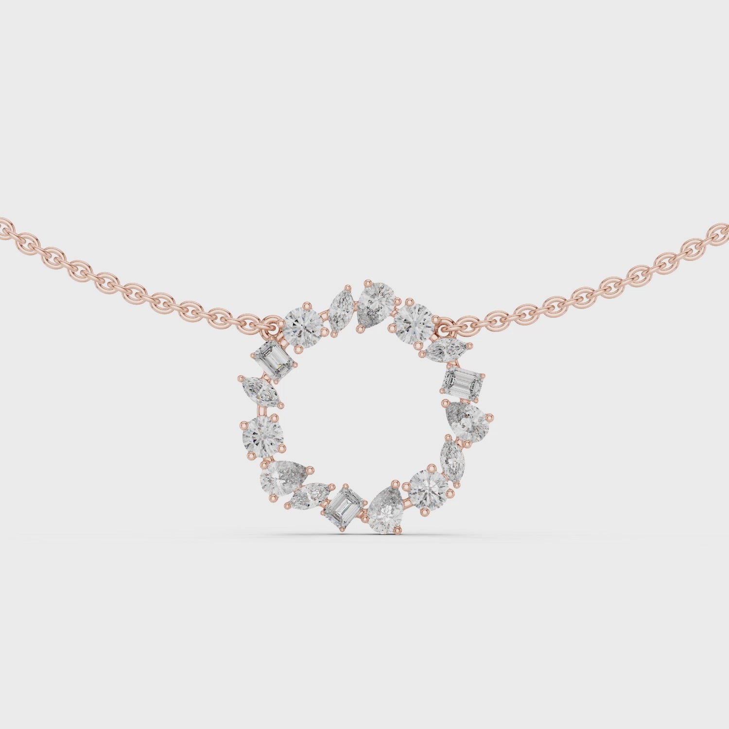 1Multi Shape Diamond Circle Pendant Necklace