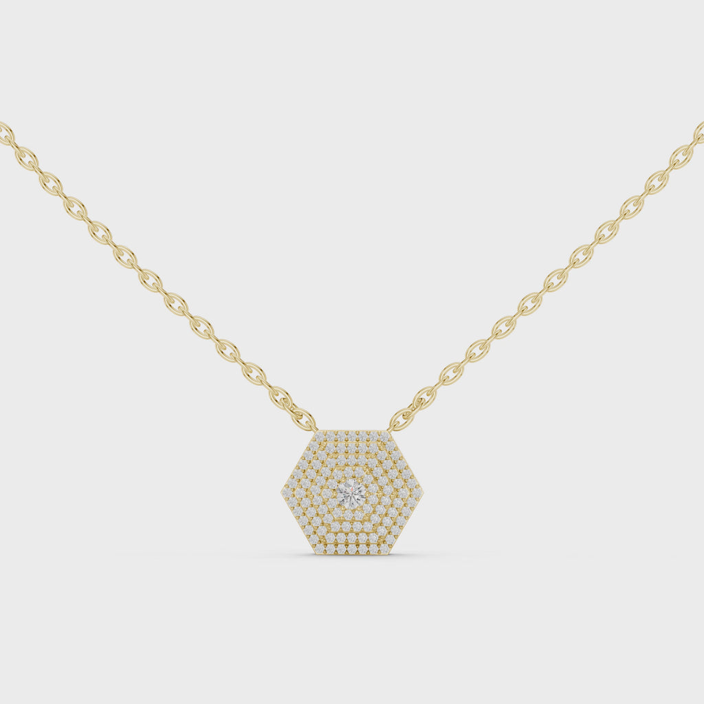1Hexagon Pave Diamond Pendant Necklace