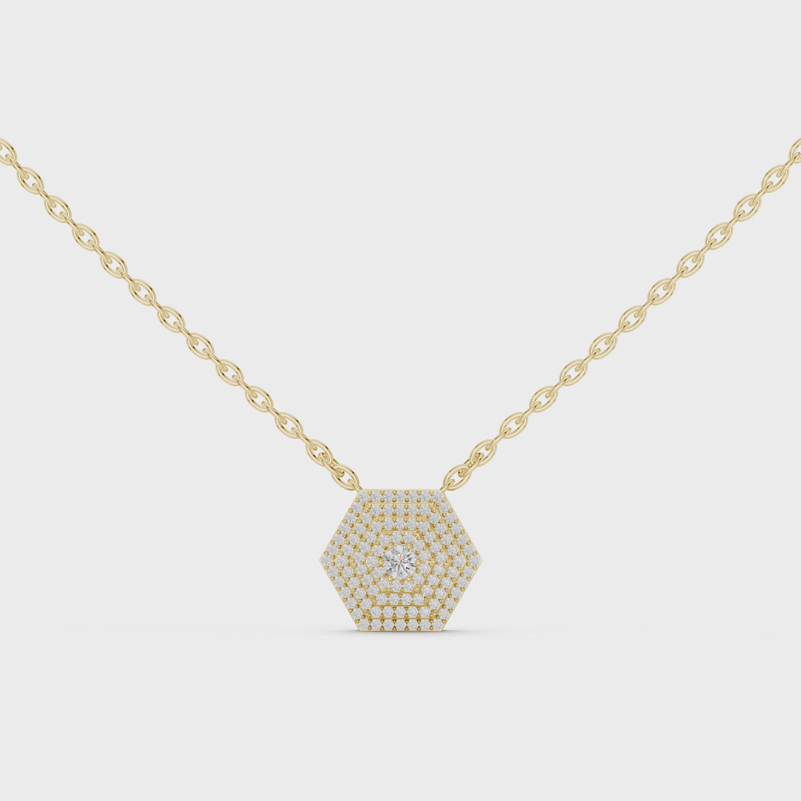 1Hexagon Pave Diamond Pendant Necklace