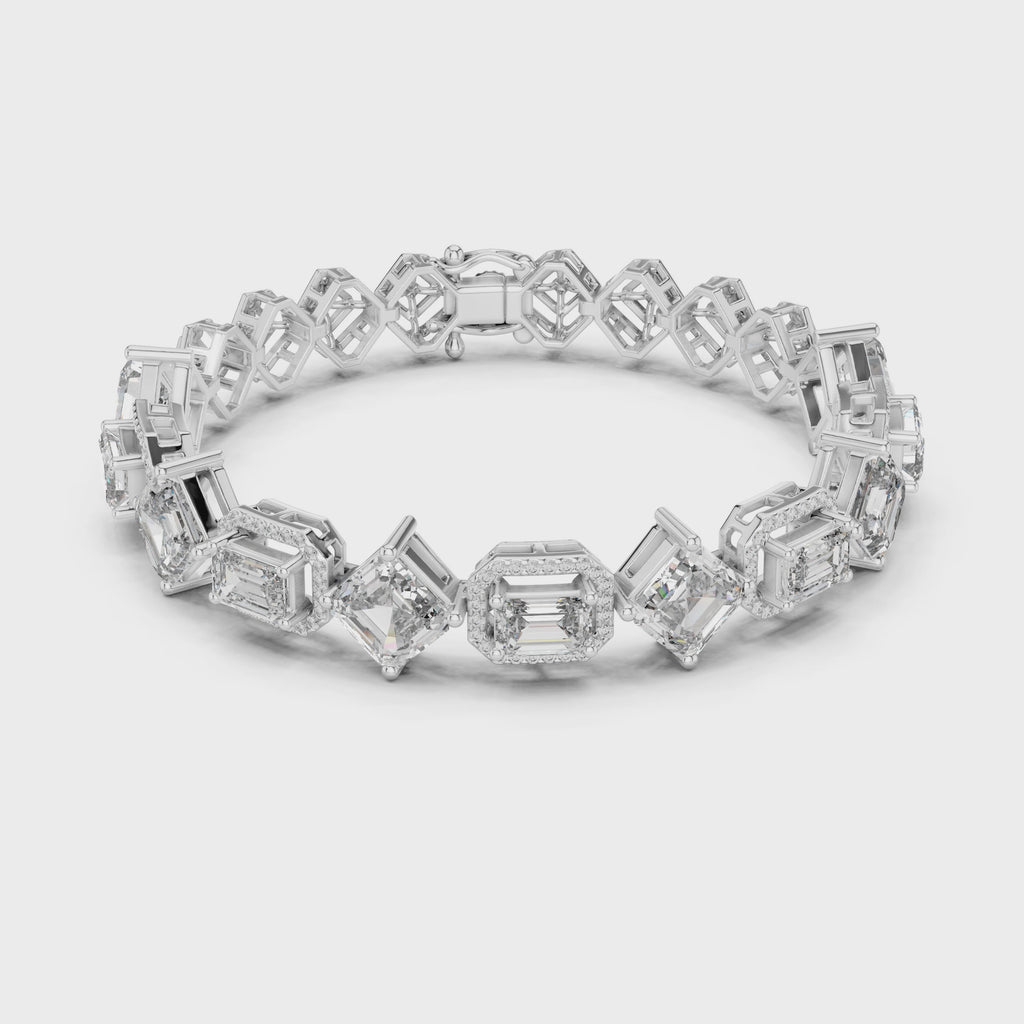 Emerald Diamond Halo Tennis Bracelet