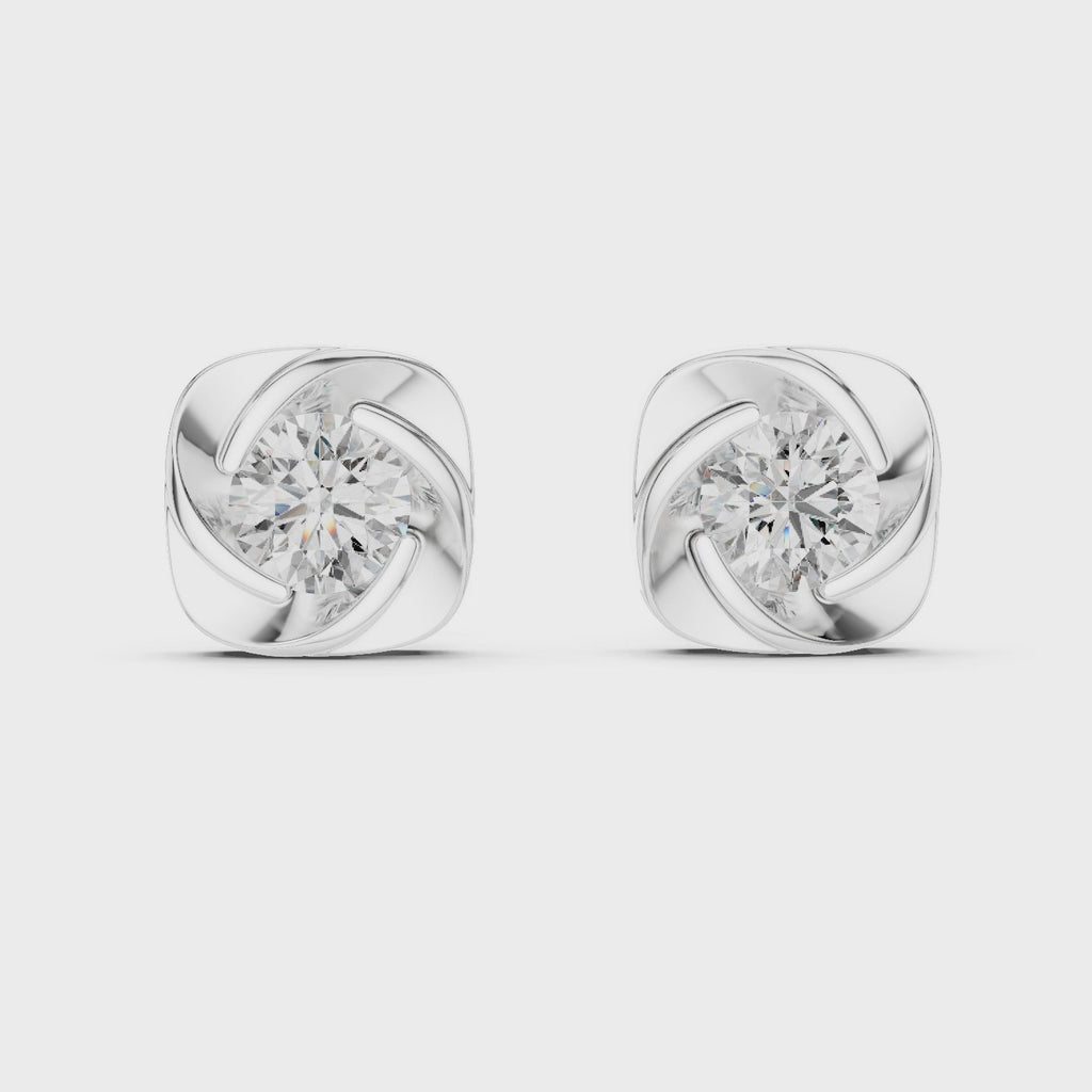 Round Diamond Swirl Frame Stud Earrings