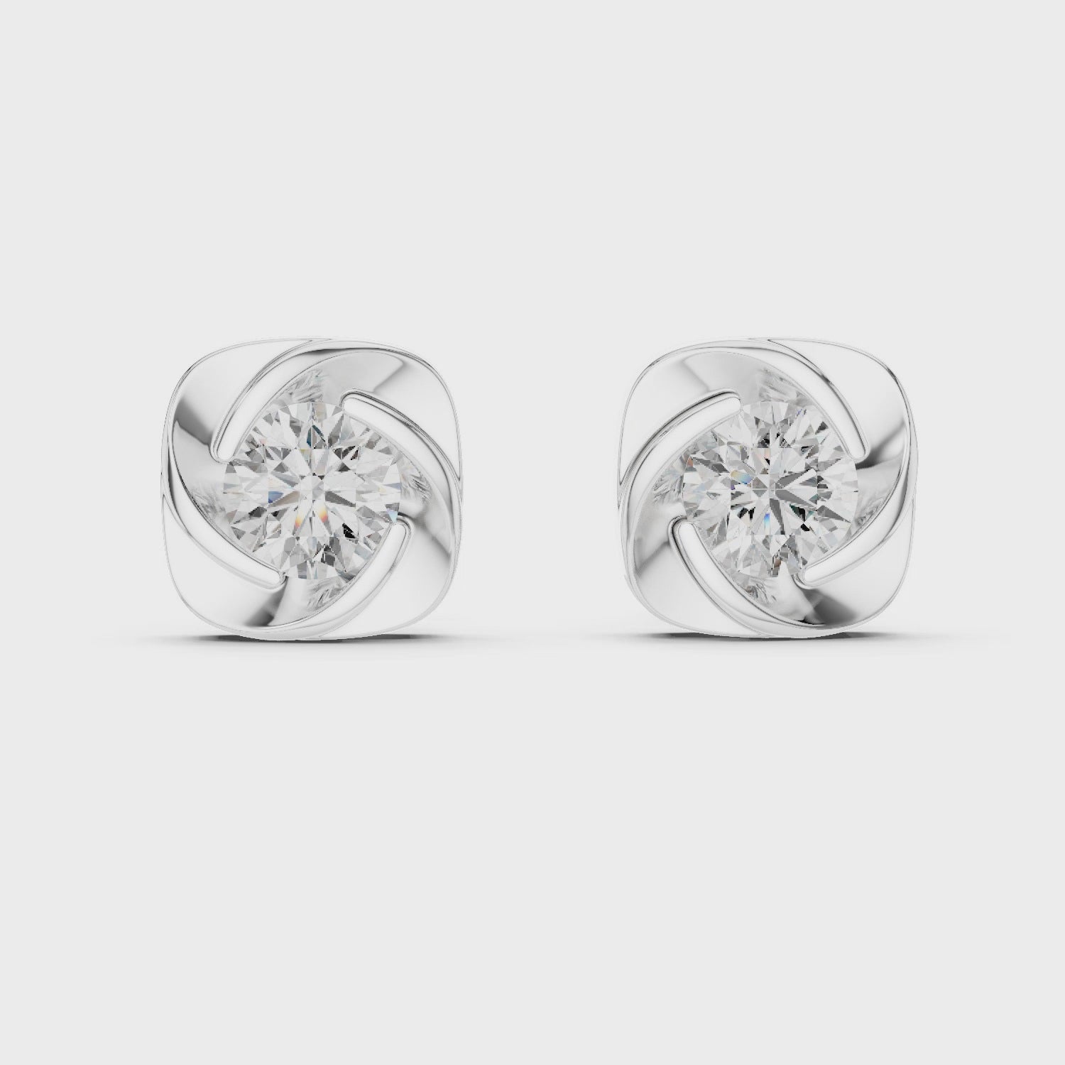 Round Diamond Swirl Frame Stud Earrings