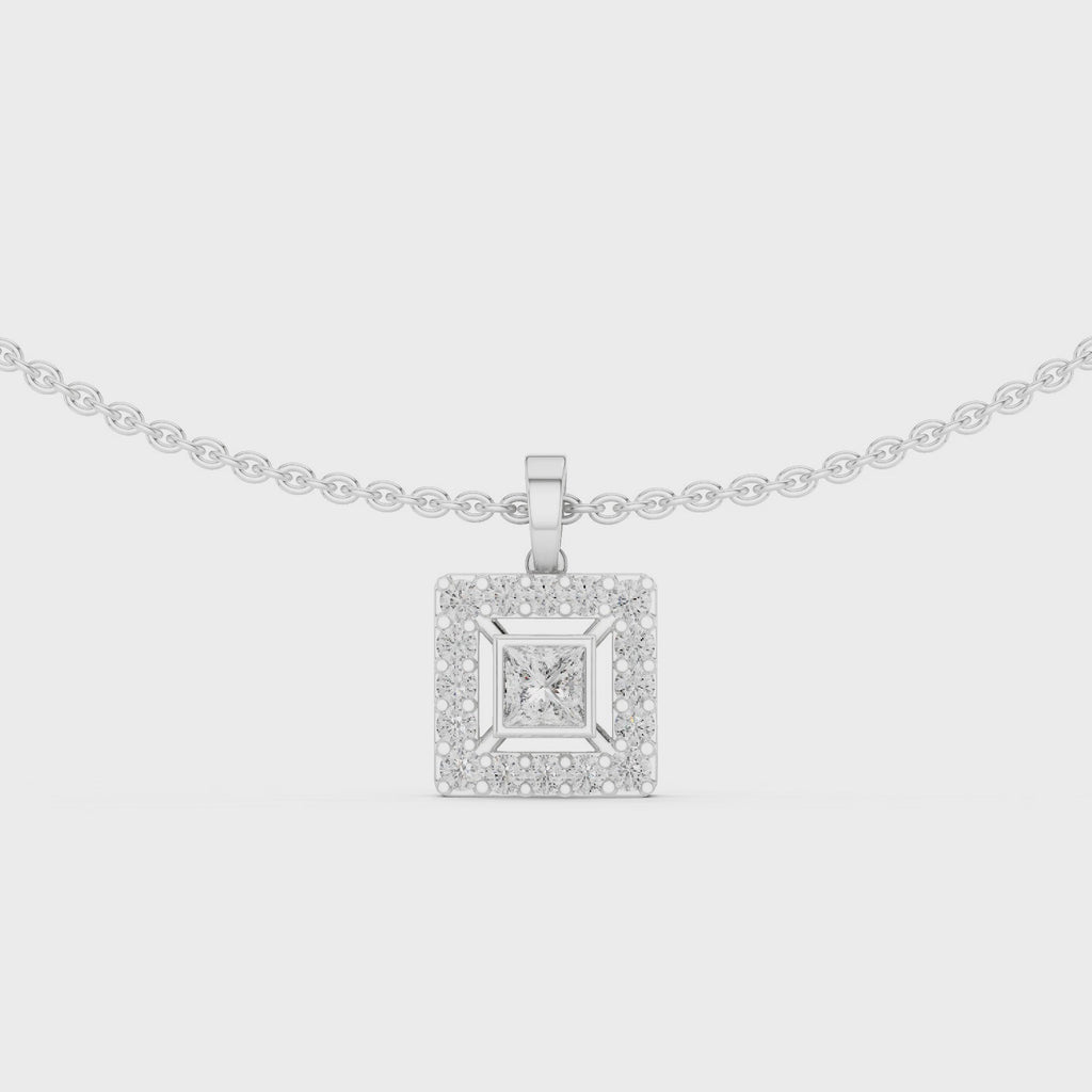 1Princess Cut Diamond Halo Pendant Necklace