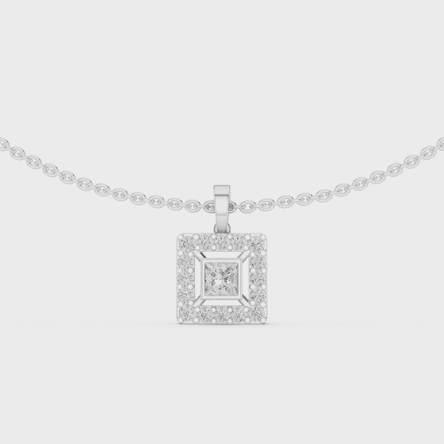Princess Cut Diamond Halo Pendant Necklace
