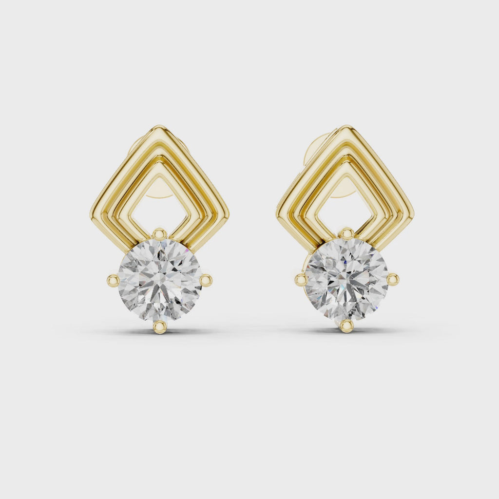 Round Diamond Geometric Stud Earrings