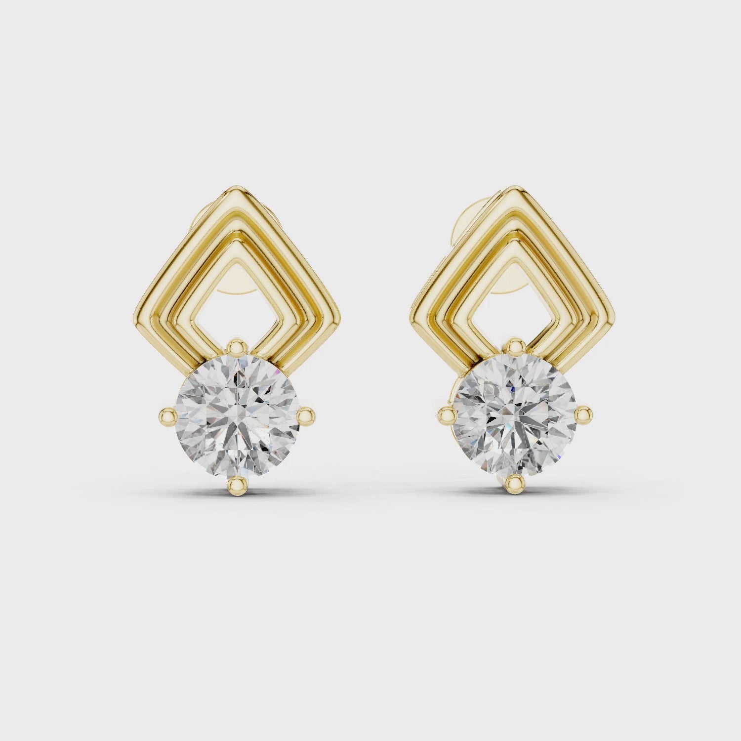 Round Diamond Geometric Stud Earrings