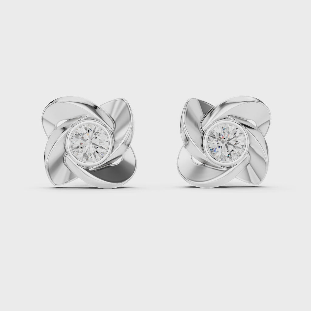 Round Diamond Swirl Knot Stud Earrings
