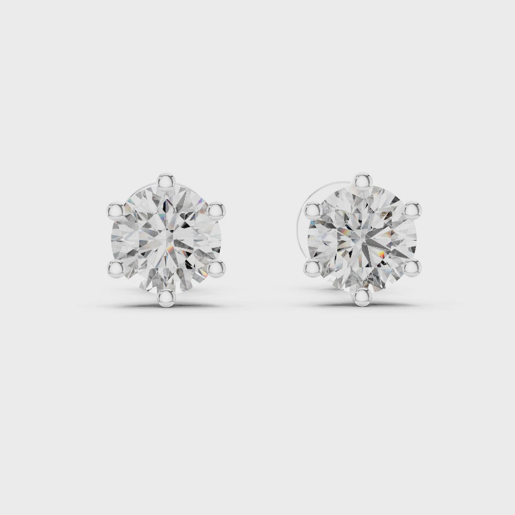Round Diamond Six Prong Stud Earrings