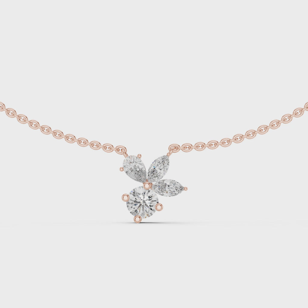 1Multi Shape Diamond Cluster Pendant Necklace