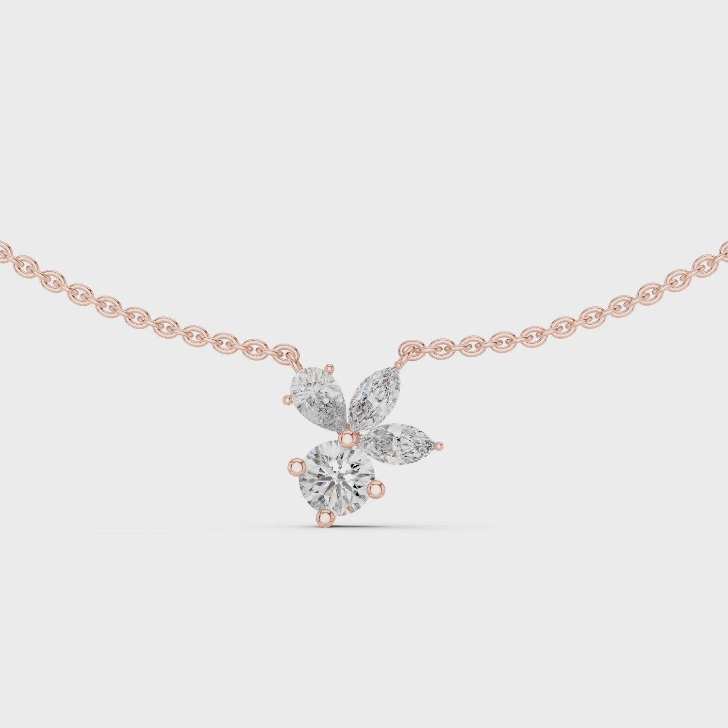 1Multi Shape Diamond Cluster Pendant Necklace