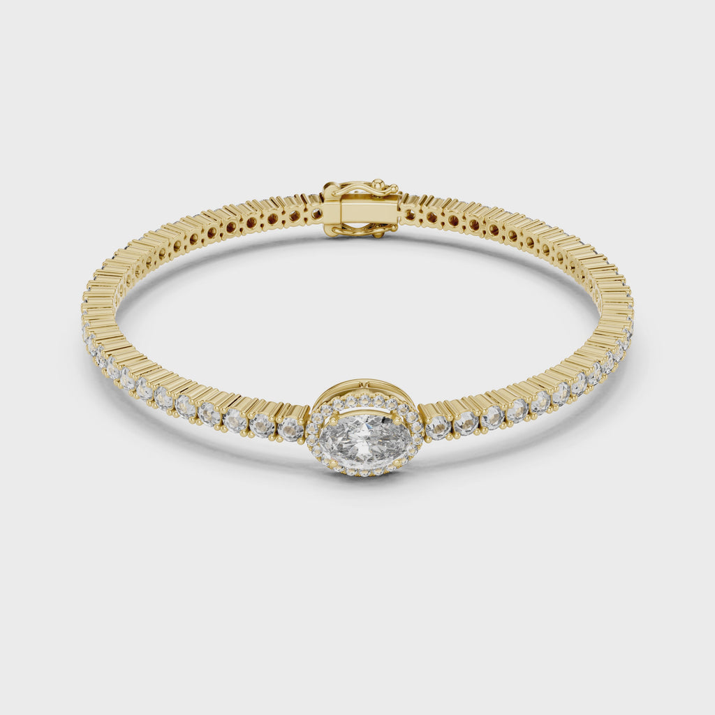 Round Diamond Halo Center Tennis Bracelet