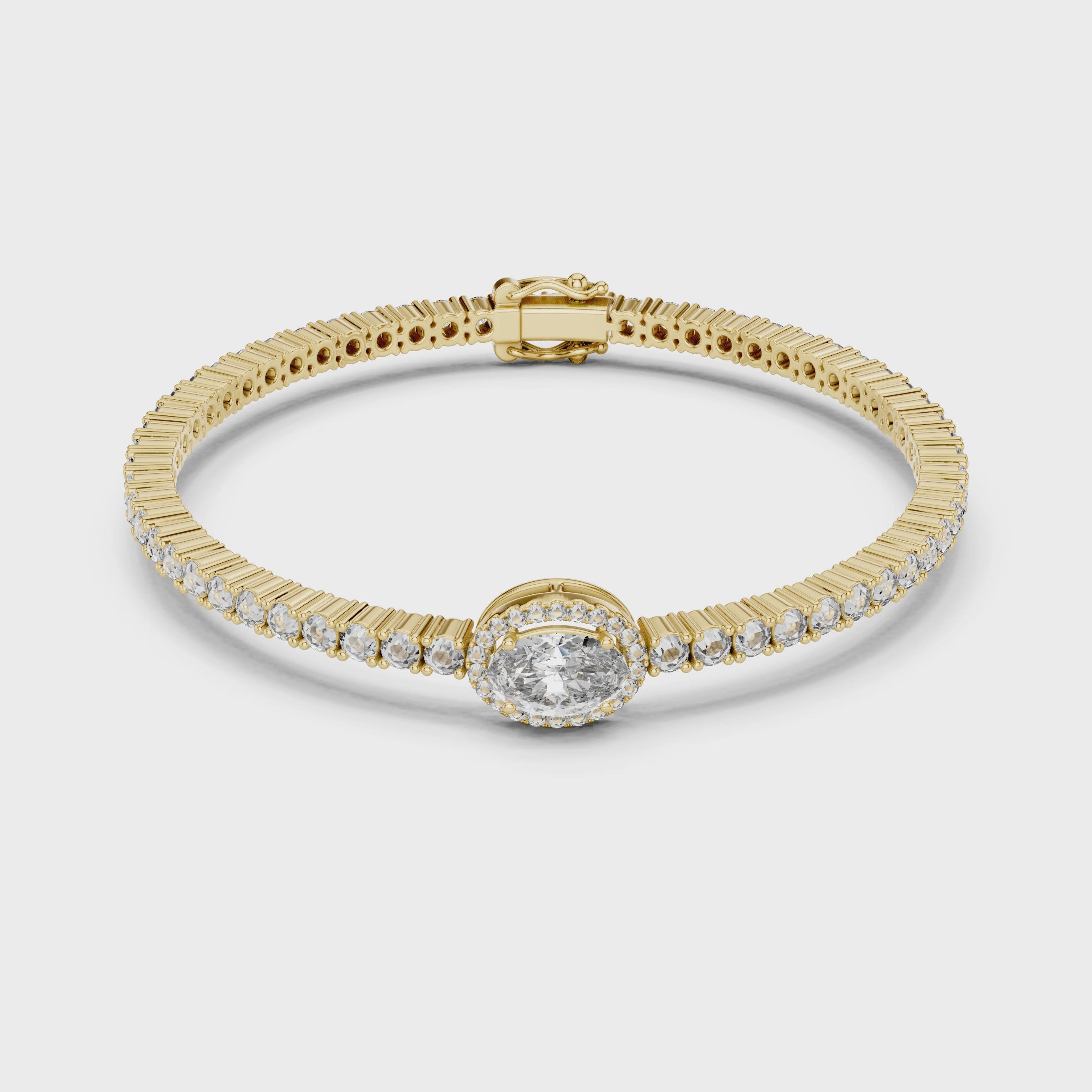 Round Diamond Halo Center Tennis Bracelet
