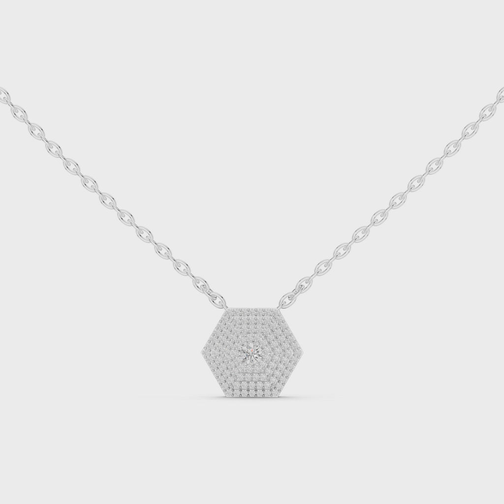 1Hexagon Pave Diamond Pendant Necklace